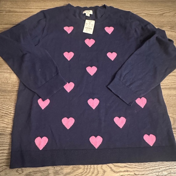 J. Crew Navy Blue Sweater with Pink Heart Accents New-Cute! - Picture 6 of 14